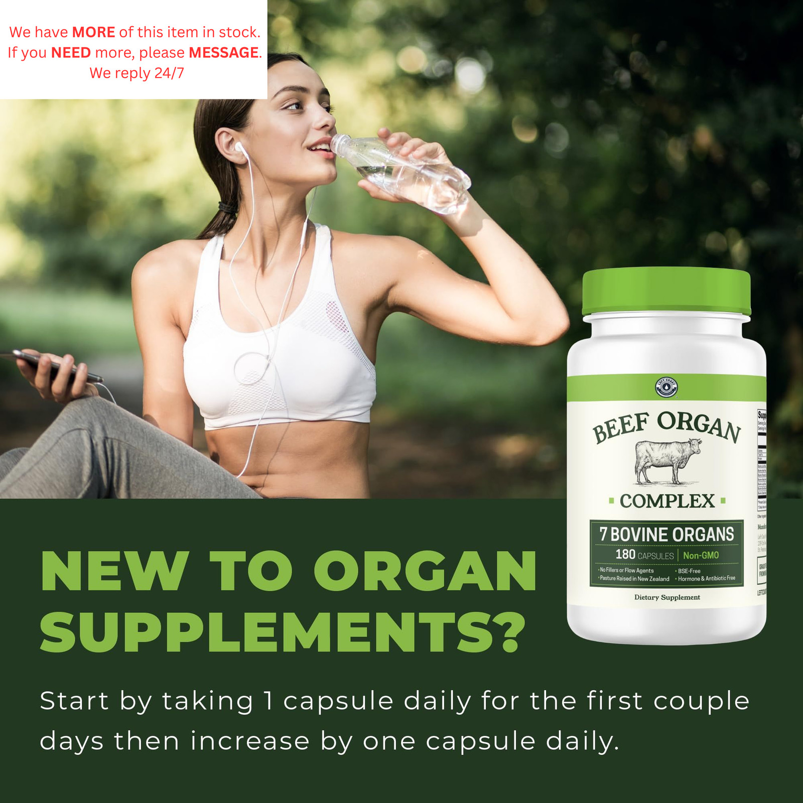 Beef Organ Supplement Grass Fed – 7 Organs Complex 180 Count (Pack of 1)