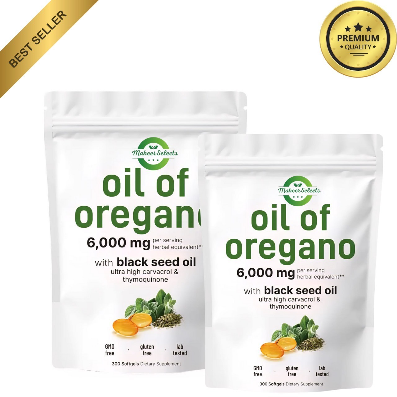 Oil of Oregano Softgels with Black Seed Oil – 6000mg Oregano Oil { Pack of 2 }