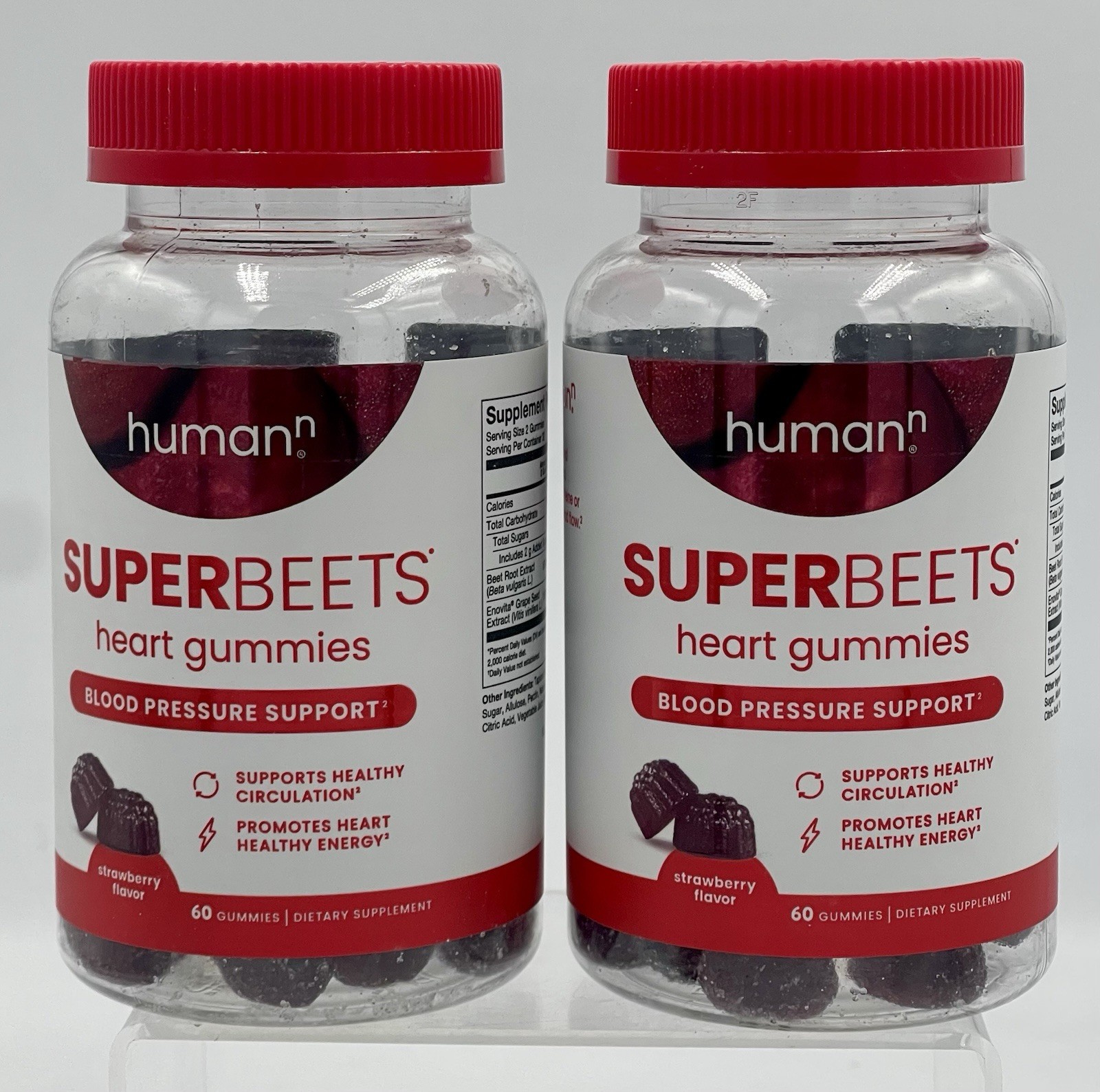 Lot of 2 SuperBeets Heart Gummies Strawberry Beetroot Grape Seed 60ct EXP03/27