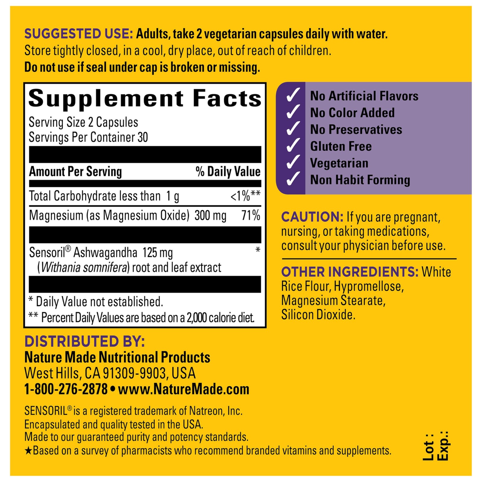 Nature Made Magnesium + Ashwagandha Capsules, Stress 60 Count (Pack of 1)