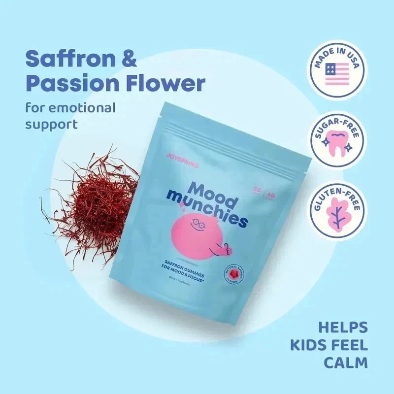 JoySpring Mood Munchies Saffron Gummies for Kids & Teens, Mood & Focus, 60ct