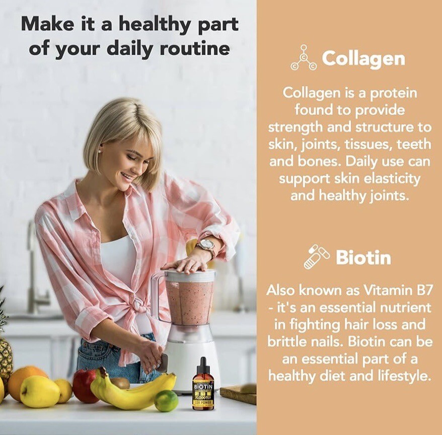 Biotin Collagen Liquid Drops – Maximum Potency for Hair, Skin, Nails – USA Made
