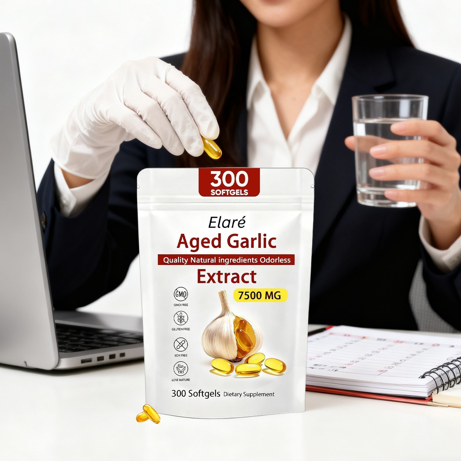 2 PACK Elare Aged Garlic Extract, 300 Softgels, 7500mg Odorless | Heart & Immune
