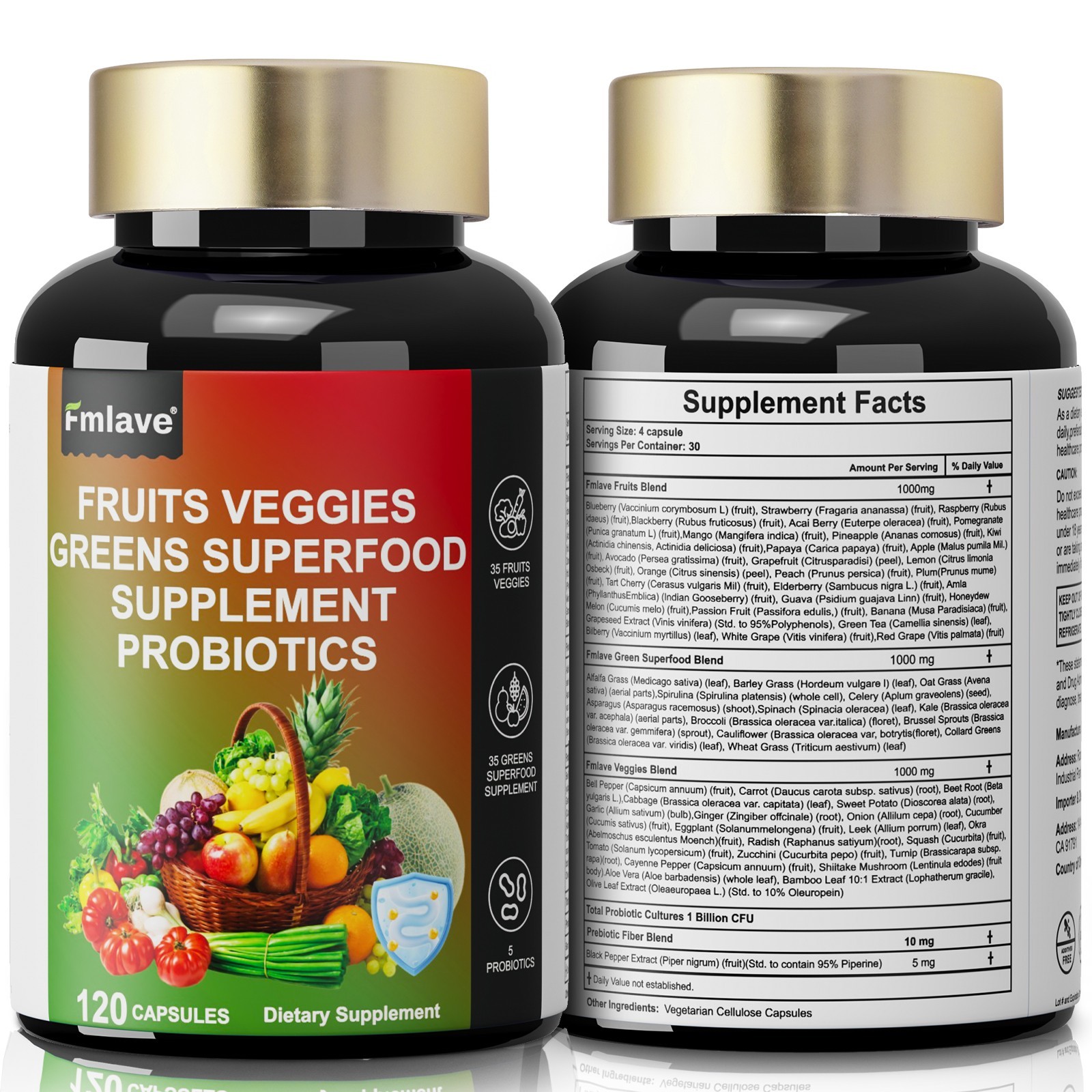 3pcs 70 Fruits and Veggies Whole Food Supplement w/ Probiotics for Gut 360 Count