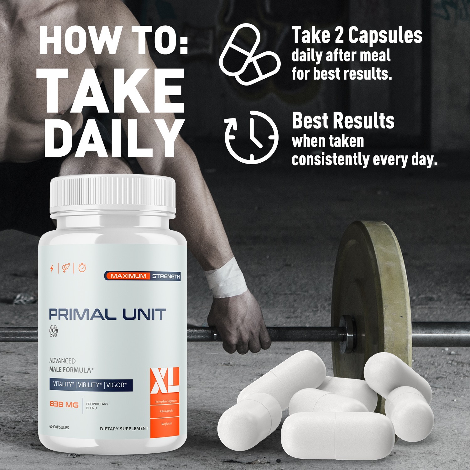 (1 Pack) Primal Unit XL Advanced Male Health Support PrimalUnitXL 60 Capsules