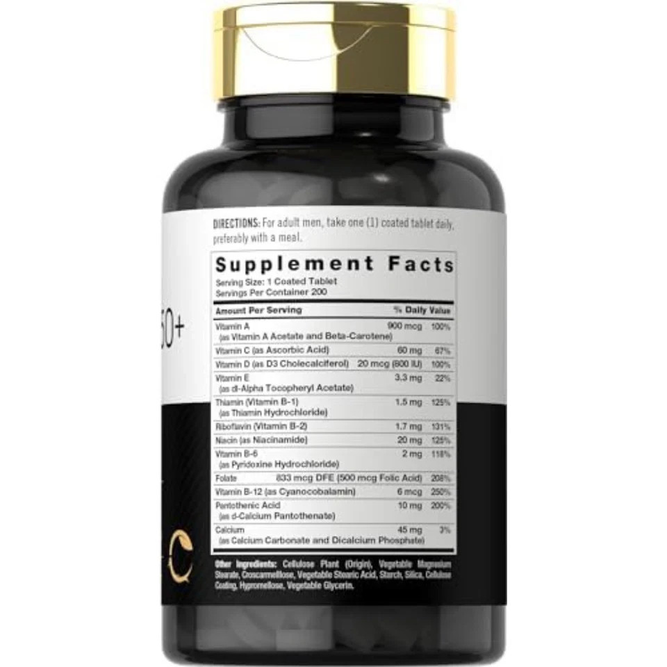 Carlyle Men 50+ Multivitamin 200 Count Non GMO Gluten Free Supplement