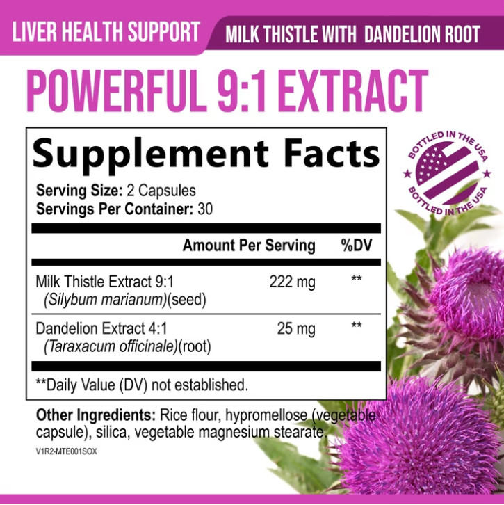 Milk Thistle Supplement for Liver Detox and Cleanse 1000mg, Milk Thistle Extract