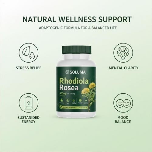 Soluma Rhodiola Rosea, 400mg Per Serving features Bioperine, 60 Capsules 1-3 pac