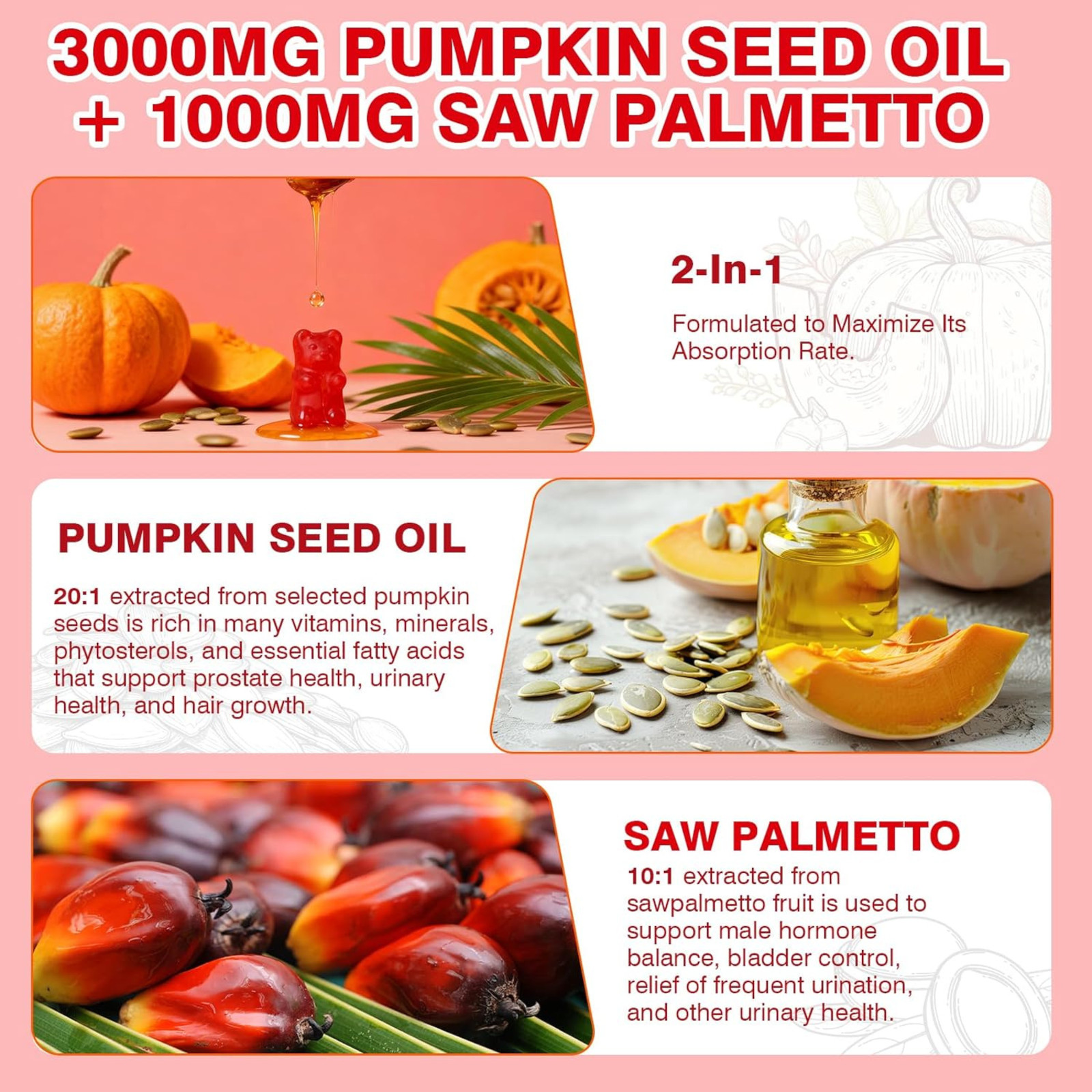 Pumpkin Seed Oil Gummies 3000MG, Organic 60 Count (Pack of 1)