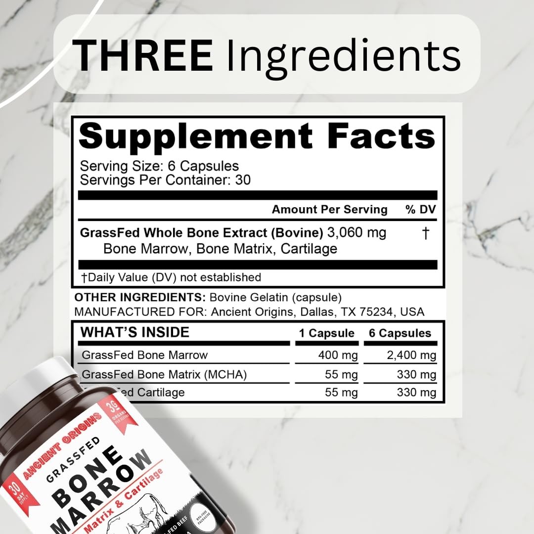 Grass Fed Bone Marrow Supplement, 3060mg, Skin, Oral Health, and Joint Support