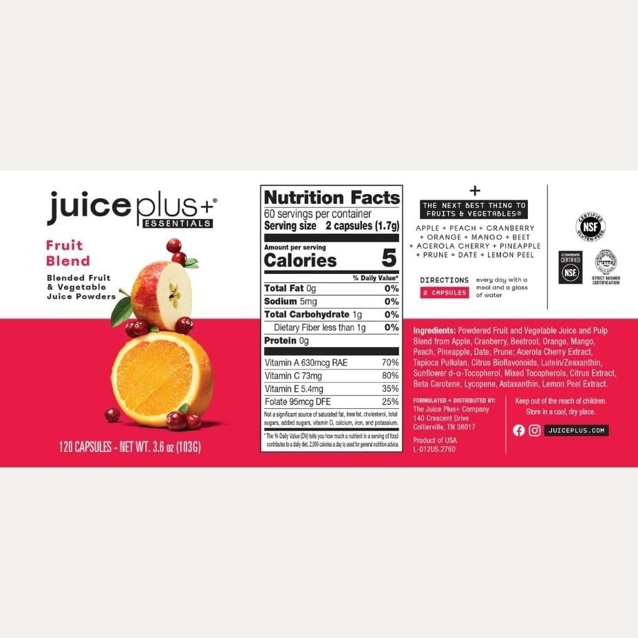 Juice Plus Fruit/Vegetable Blend, 120 Capsules Each Blend. Exp 10/2025