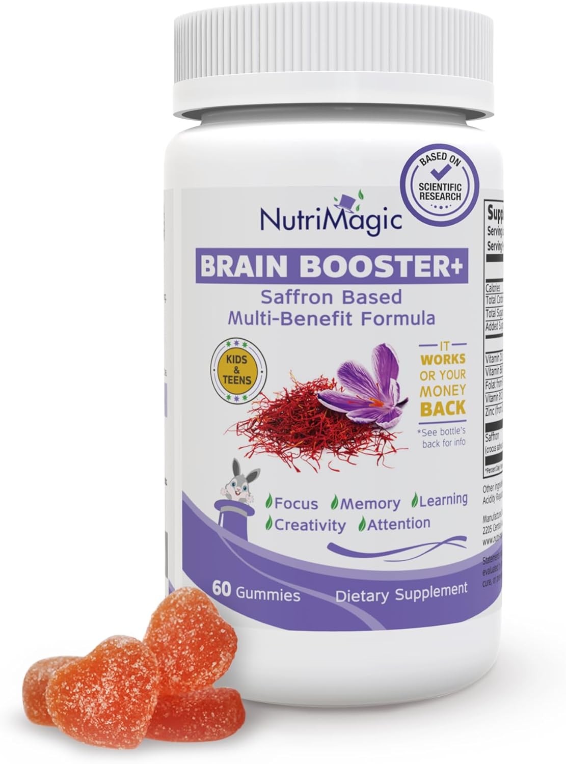 NutriMagic Kids Brain Booster Saffron Extract Gummies Focus Memory Multivitamin