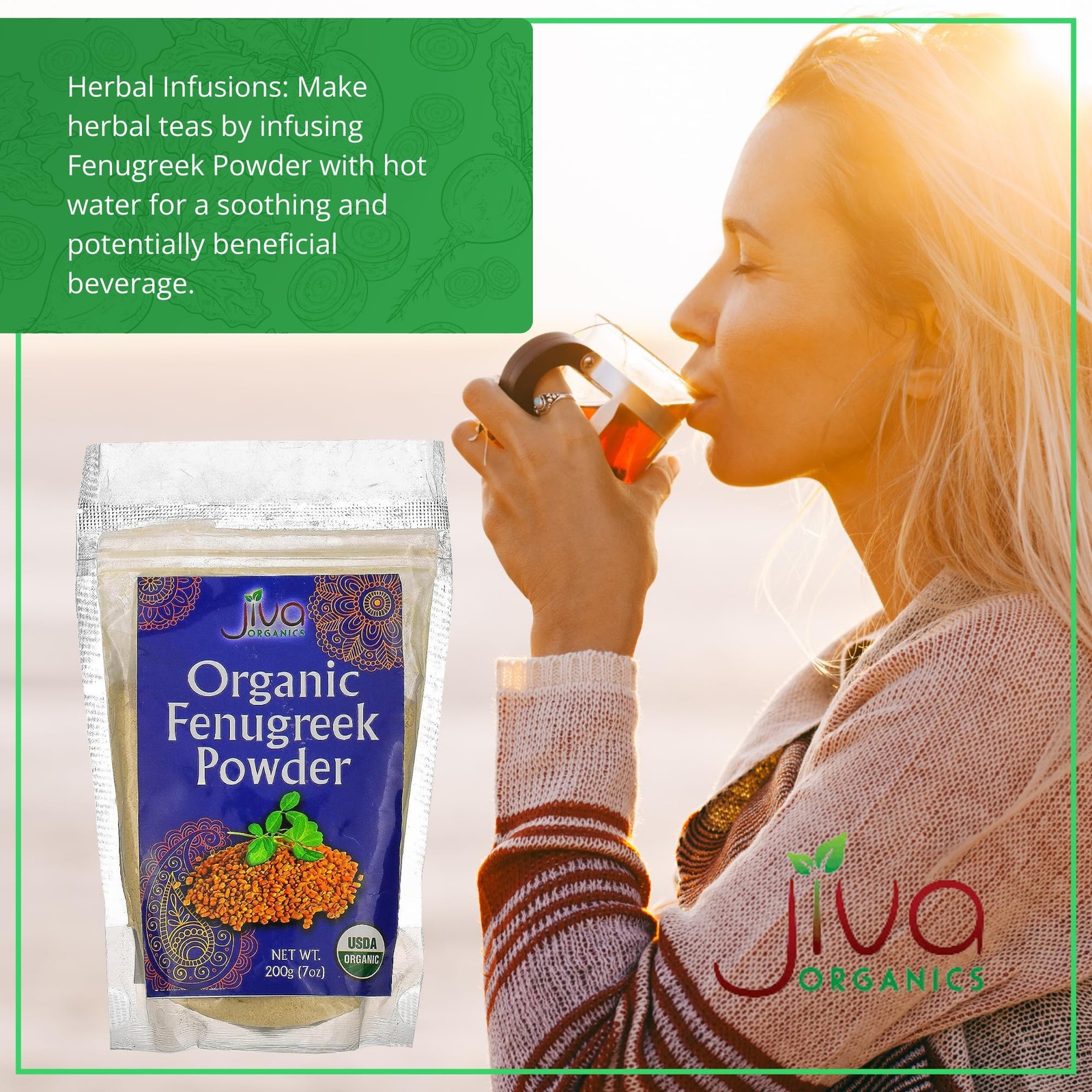 Jiva Organics Organic Fenugreek Powder 7oz Bag – Gluten 7 Ounce (Pack of 1)