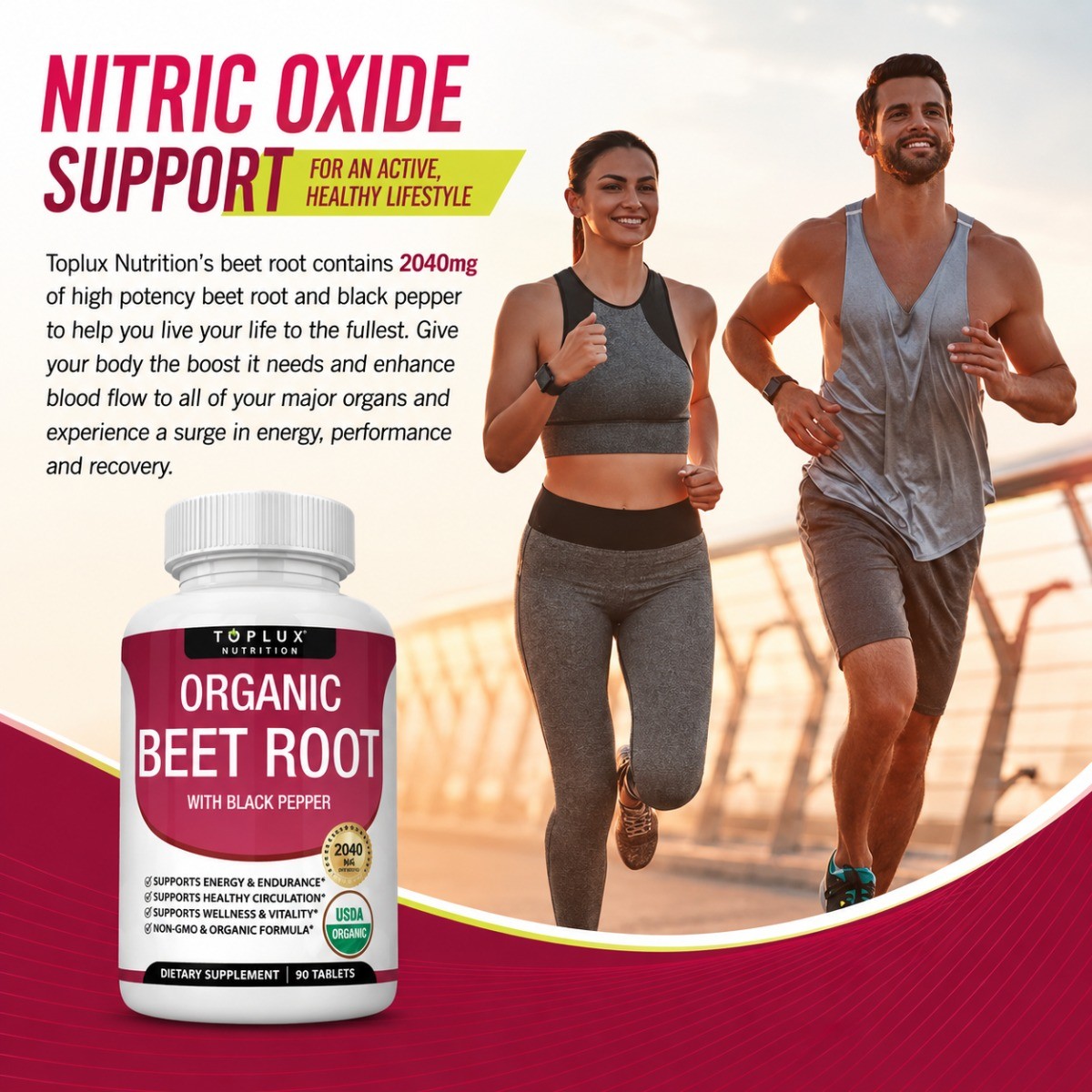 Toplux Organic Beet Root 2040mg Tablets, Nitric Oxide & Circulation Support