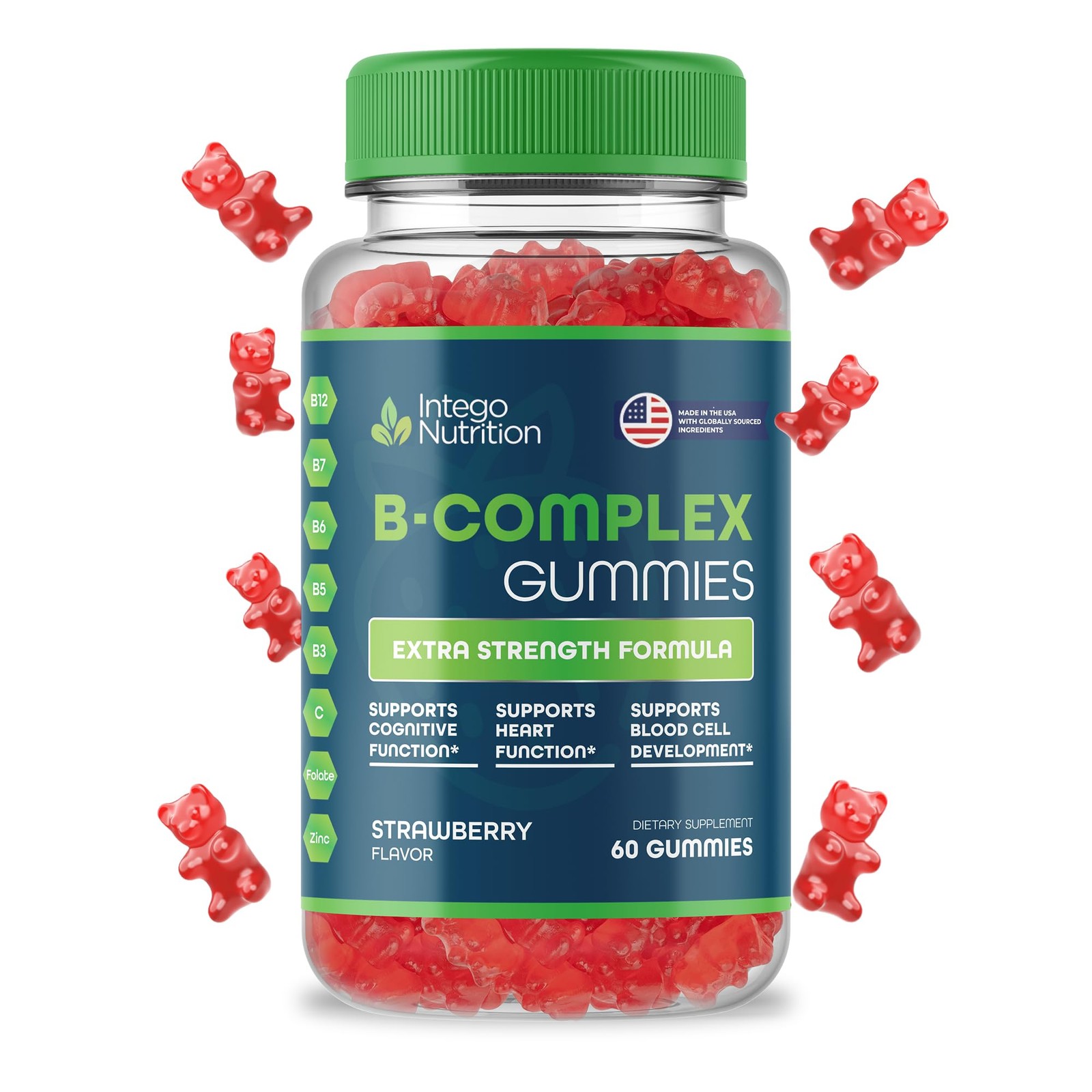 INTEGO NUTRITION Vitamin B Complex Gummies for Adults, B 60 Count (Pack of 1)