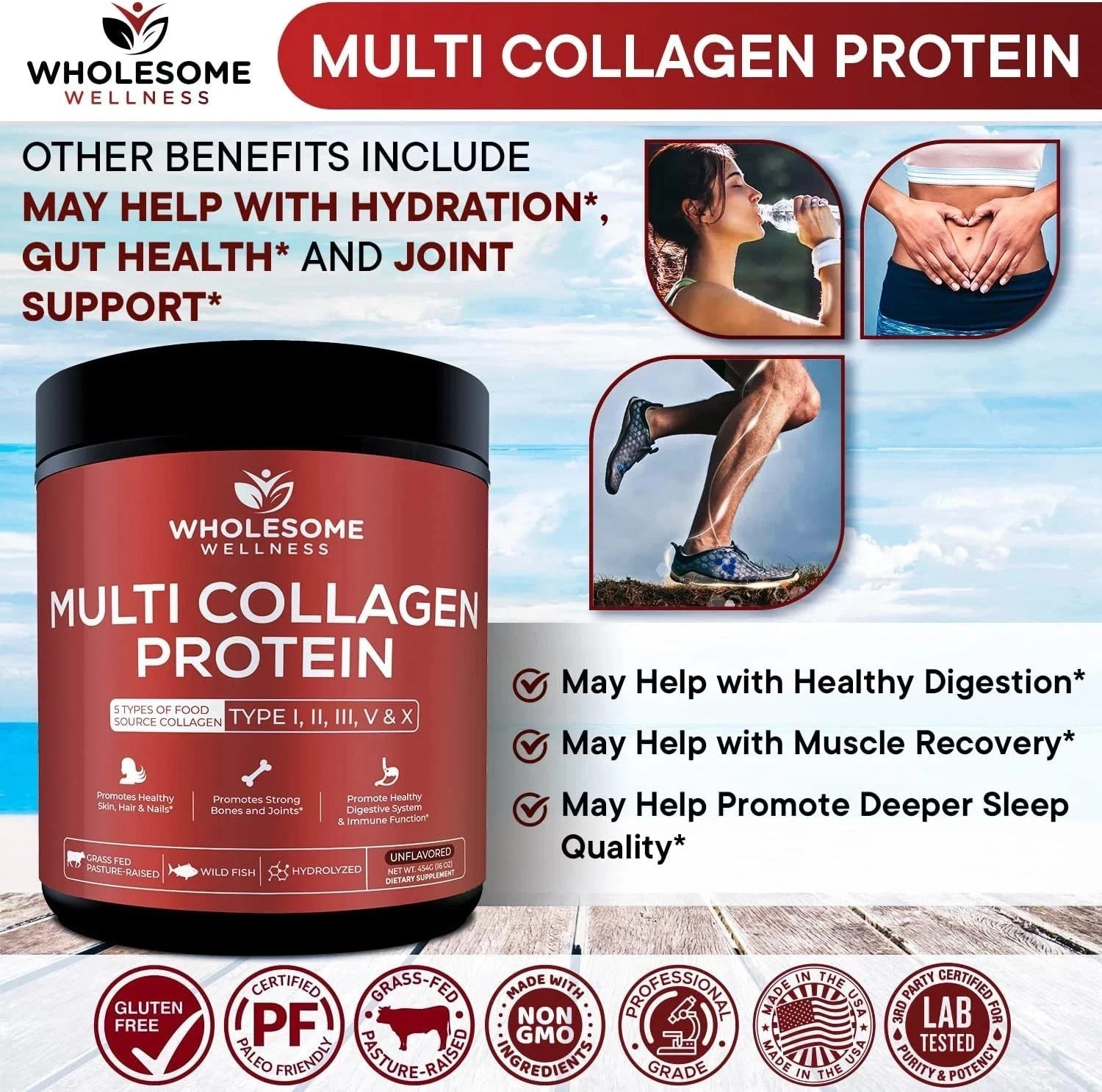 WHOLESOME WELLNESS MULTI COLLAGEN PROTEIN POWDER.UNFLAVORED.EXP 12/2028