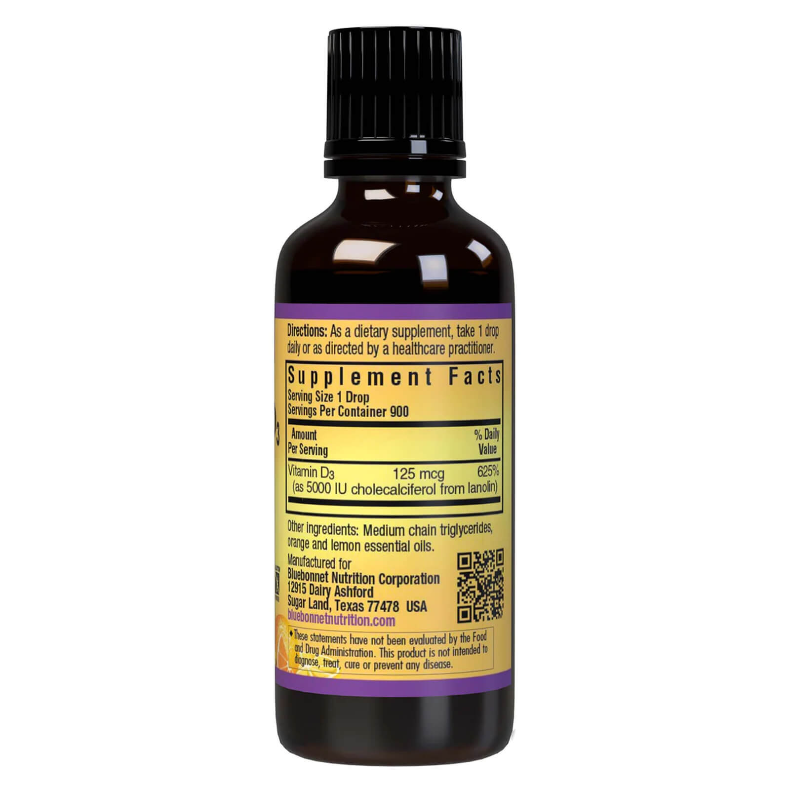Bluebonnet Liquid Vitamin D3 Drops 125 Mcg 5000 IU Citrus 1 fl oz