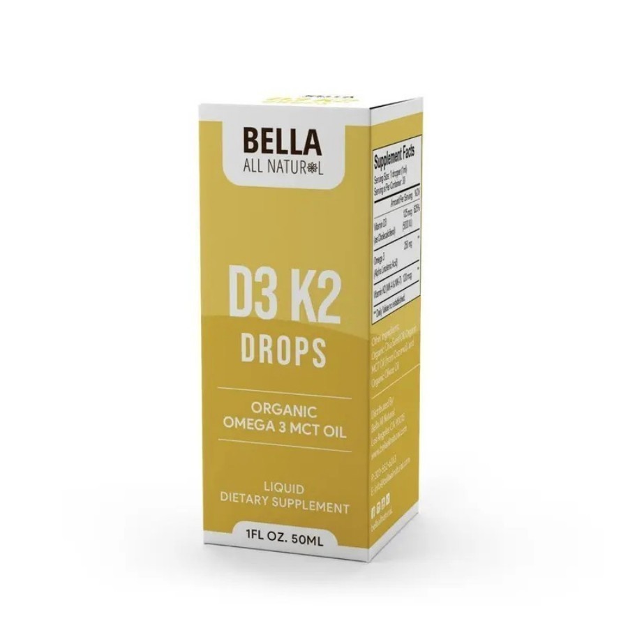 Bella All Natural Vitamin D3 K2 Drops Organic Omega 3 MCT Oil 50ml Supplement+-