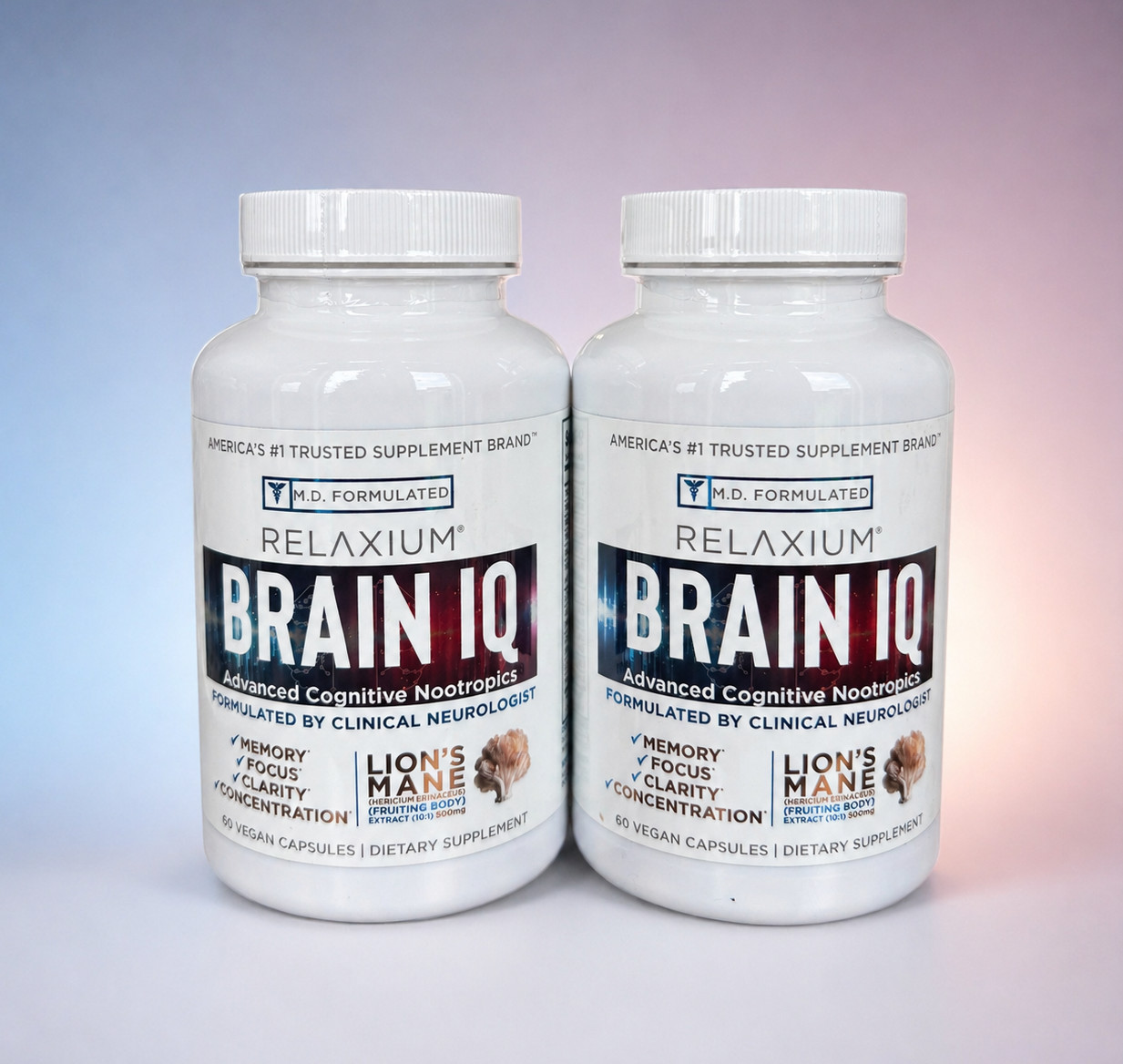 Relaxium BrainIQ Nootropic Brain Supplement Memory Focus Vegan 120ct 2PC SET