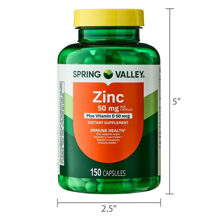 Spring Valley Zinc with Vitamin D 50mg Immune Health Capsules, 150 Count