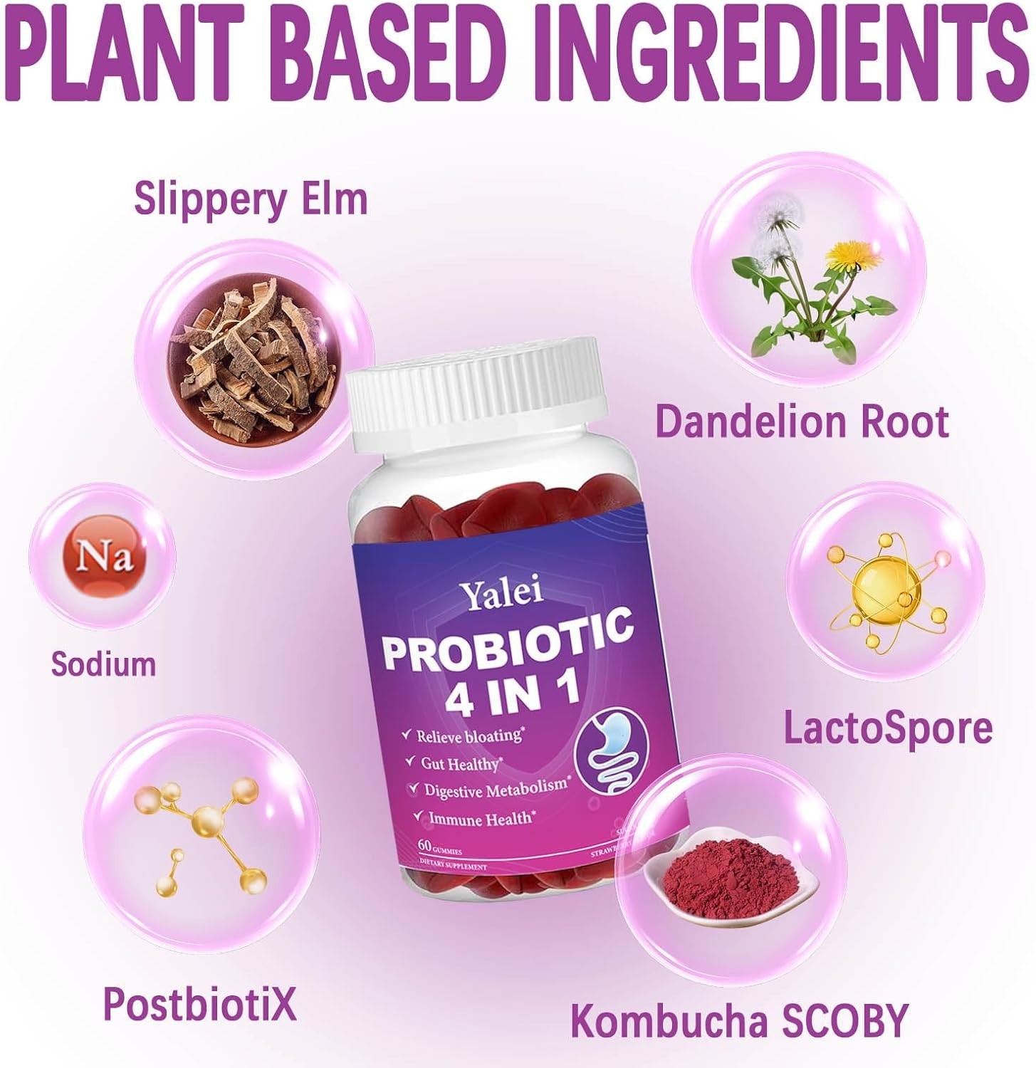 Probiotic Kombucha Gummies | Sugar Free | Probiotics Fiber Supplement for Unisex