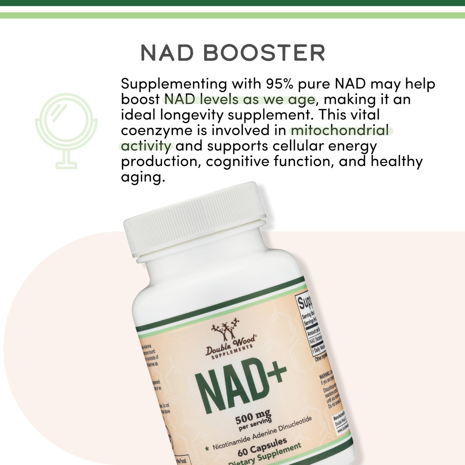 NAD+ Anti-Aging & Cell Regeneration Supplement | 500mg Pure NAD Plus, 30 Days, V