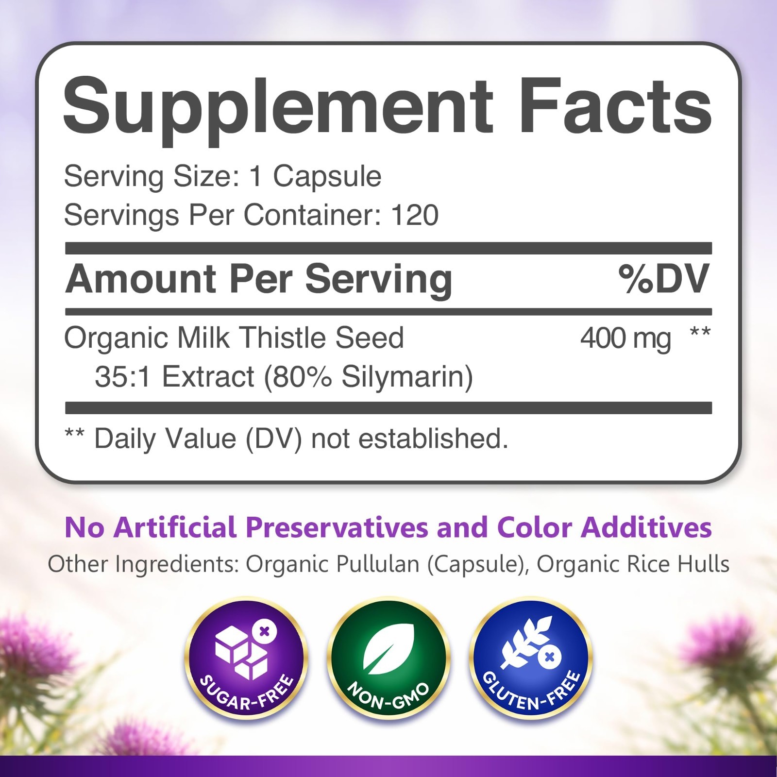 Organic Milk Thistle Extract 120ct | 80% Silymarin Flavonoids | Liver Support