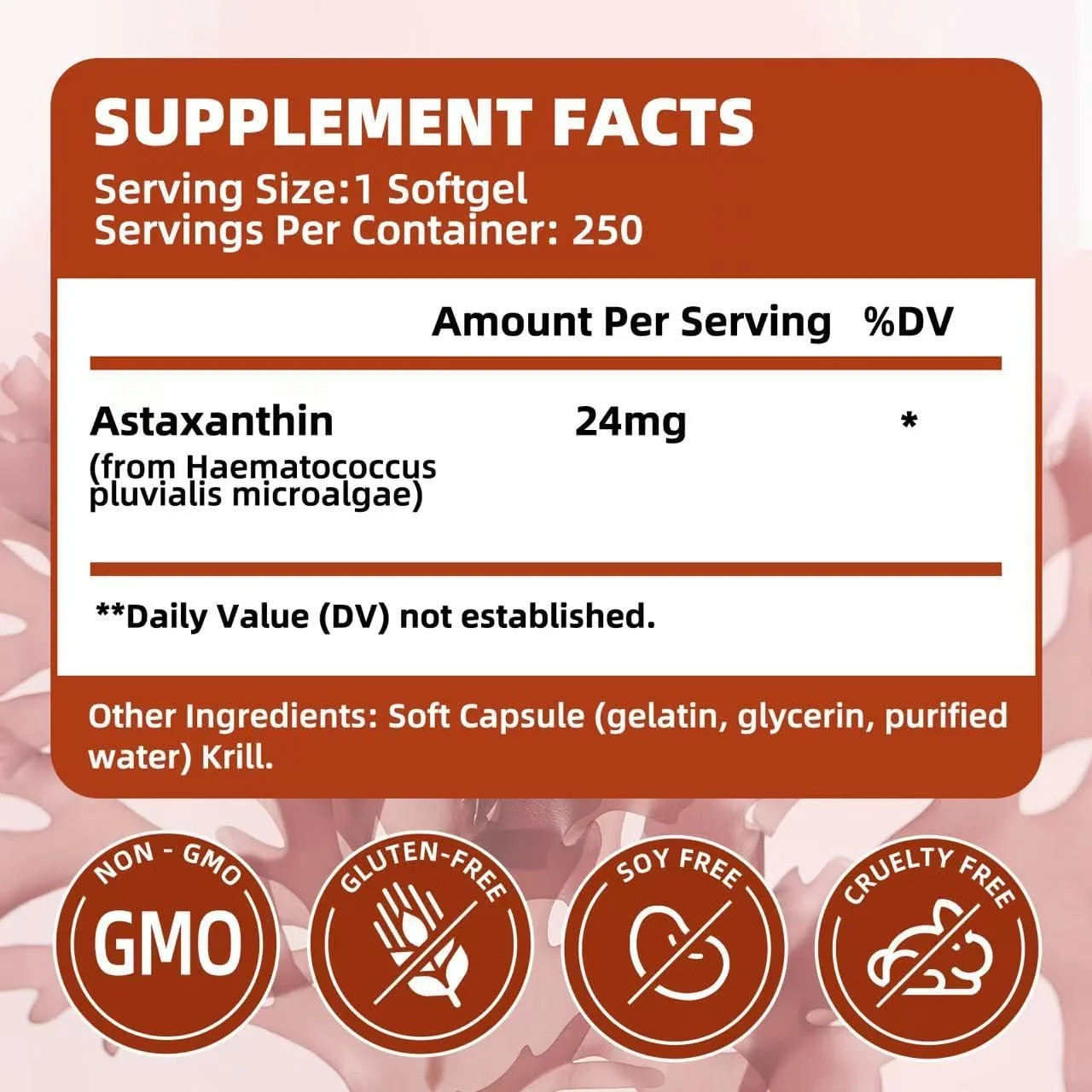 Astaxanthin 24mg | 250 Softgels | 250-Day Supply 250 Count (Pack of 1)