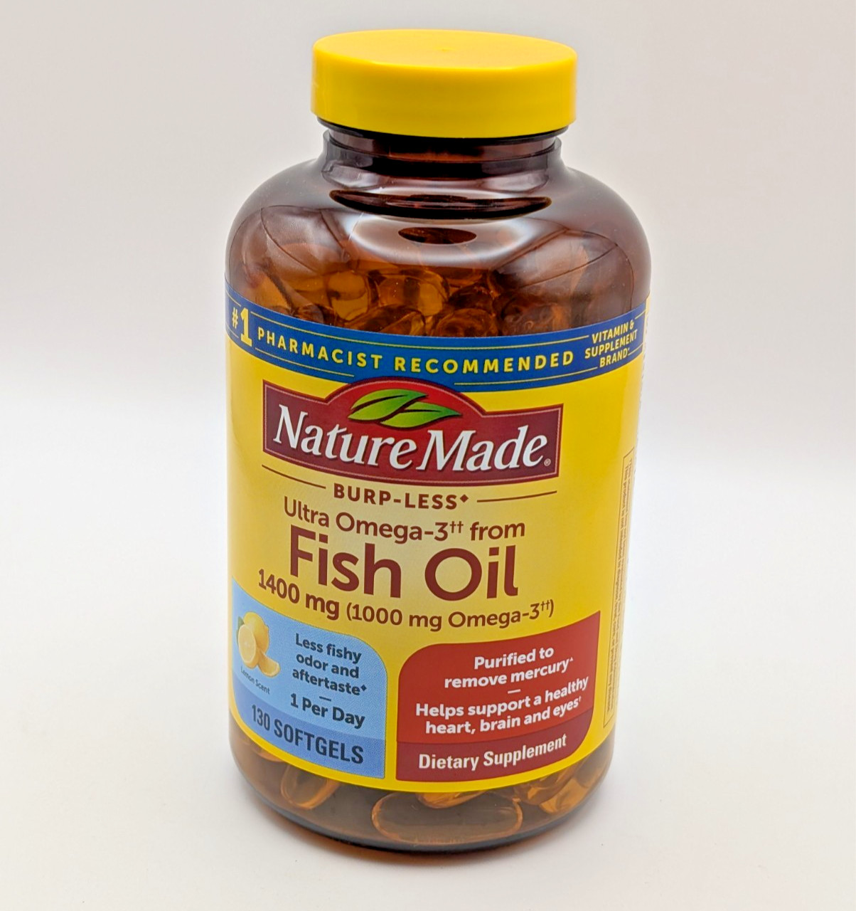 Nature Made Burp-Less Ultra Omega-3 Fish Oil 1400mg Softgels, 130 ct EXP 07/2027