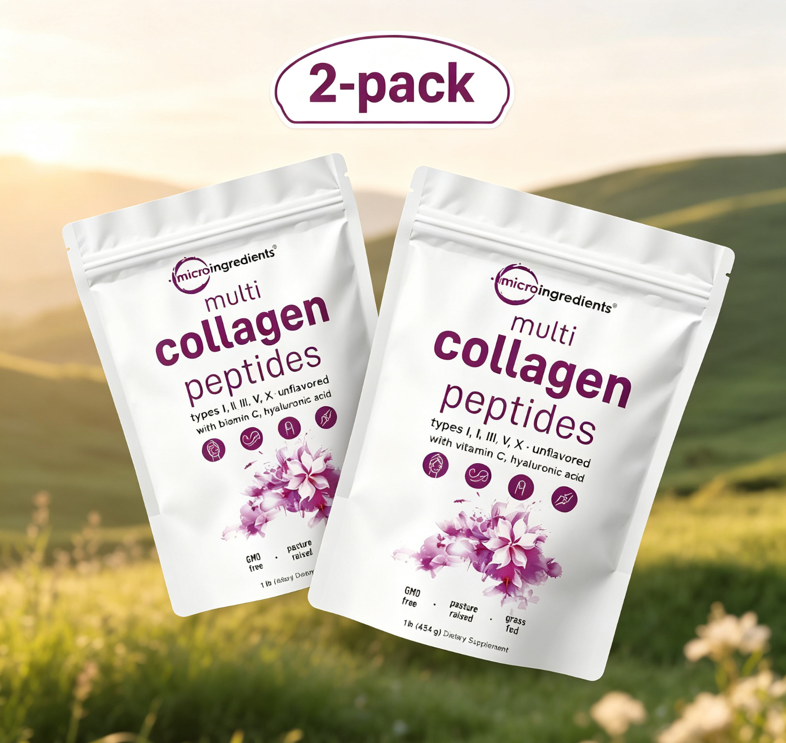 Micro Ingredients Multi Collagen – 2lb, 82 Servings + Biotin, HA, Vit C, Unflavo