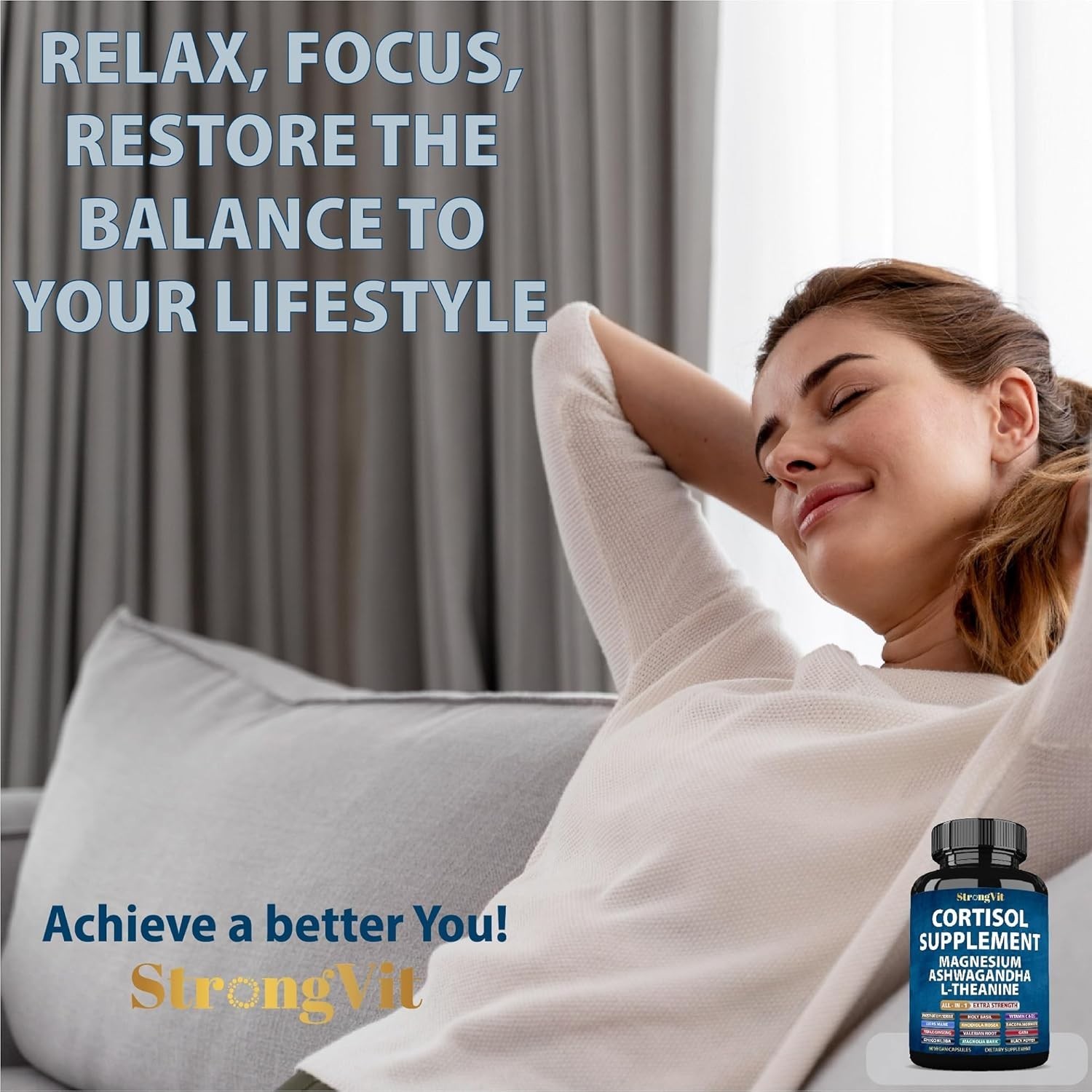 Comprehensive 16-in-1 Cortisol Support Formula for Sleep & Relaxation, 60 Caps