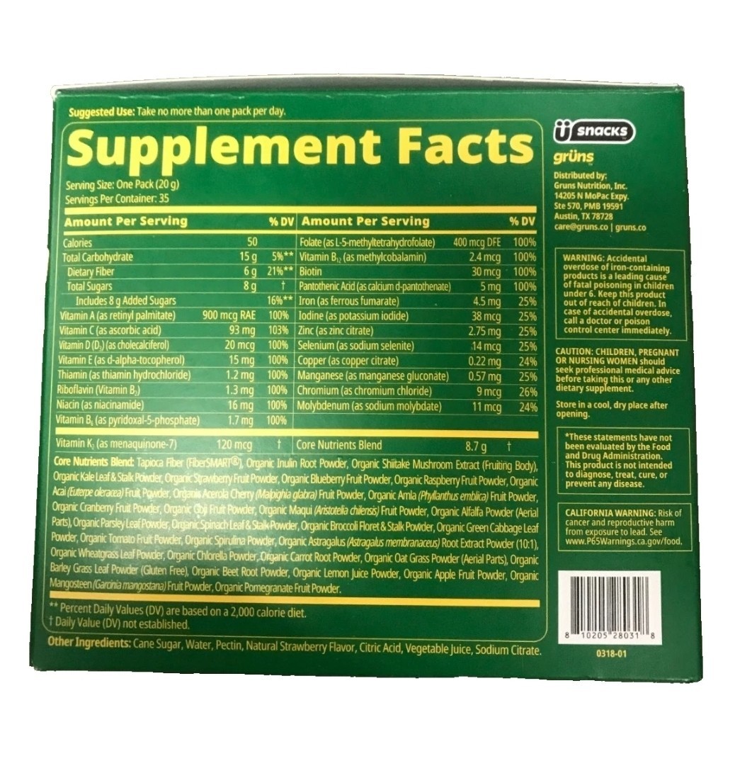 Grüns Adult Greens Gummies Superfood Multivitamin, 35 Daily Packs. NEW