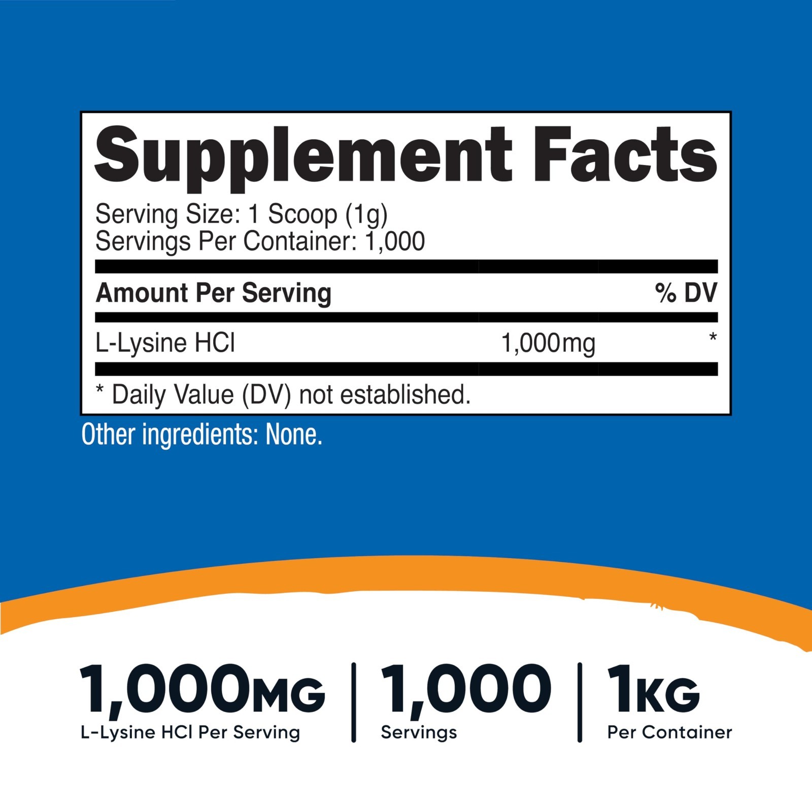 Pure L-Lysine Powder 1KG – Gluten-Free, Non-GMO, Amino Acid Supplement, 2.2lbs