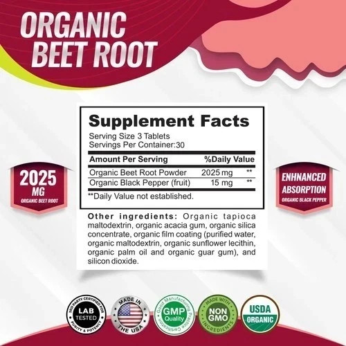 Organic Beet Root 2040mg + Black Pepper for Circulation & Energy