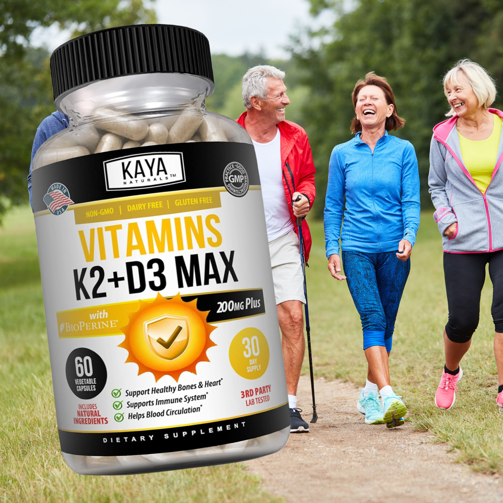 Vitamin K2 (MK7) with D3 5000 IU Supplement, BioPerine Capsules, Immune Health