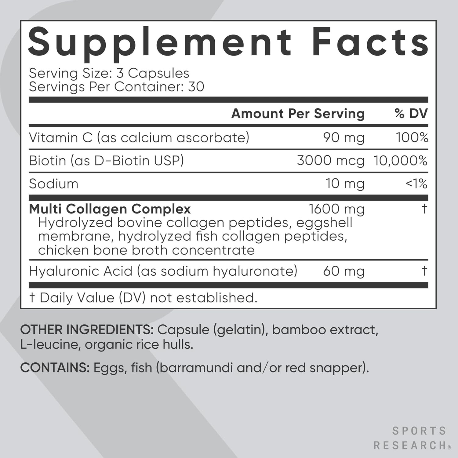 Sports Research Biotin Infused Collagen Peptides 90 Caps