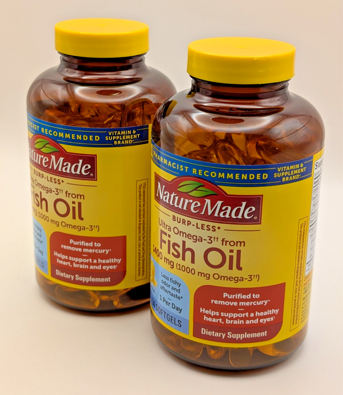 Nature Made Burp Less Ultra Omega 3 Fish Oil 1400 mg Softgels, 2 PACK 07/2027
