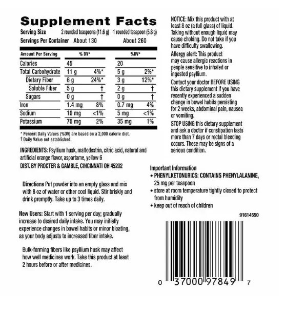 Metamucil Fiber Supplement, Orange Sugar Free, 260 Servings