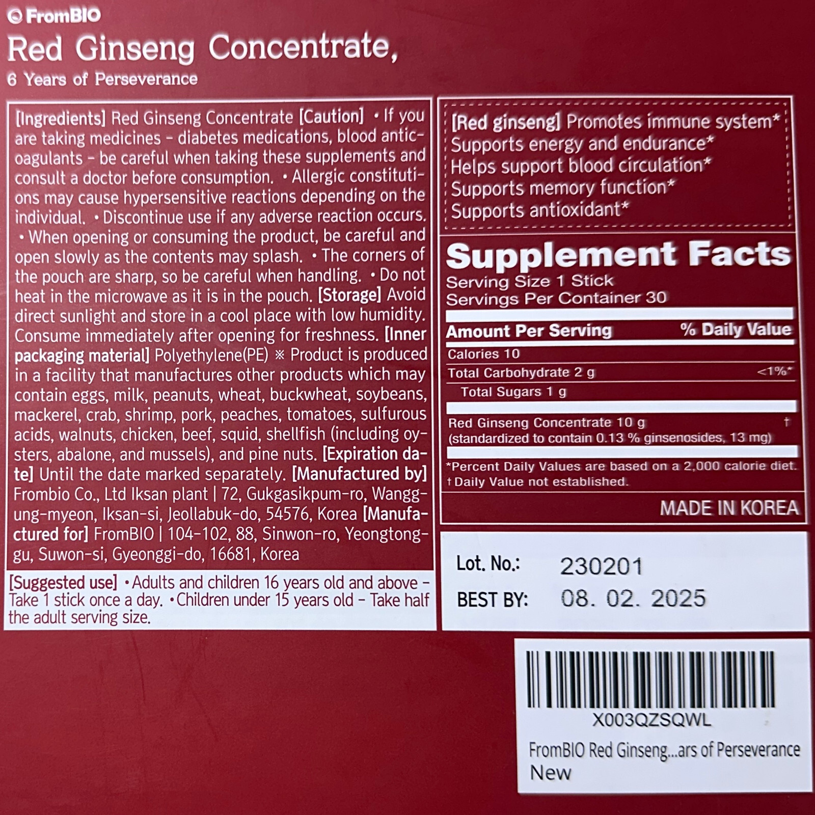 30 Days Supply FromBIO Aged Red Ginseng Stick Concentrate