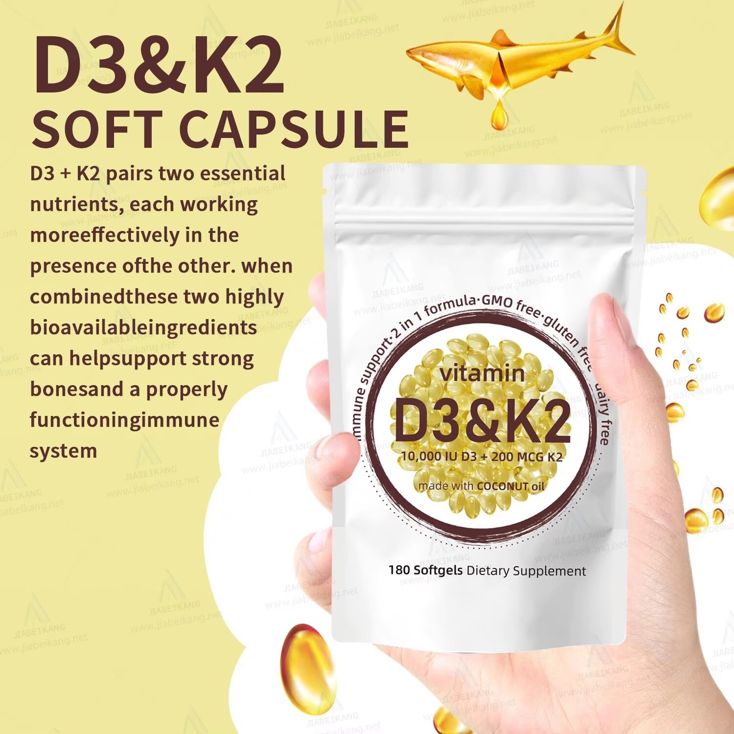 Vitamin D3 10000 iu Plus K2 (MK-7) 200 mcg, 180 Virgin Coconut Oil Softgels