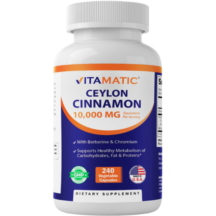 Ceylon Cinnamon 10,000mg with Berberine and Chromium 240 Caps Non-GMO/No Preserv