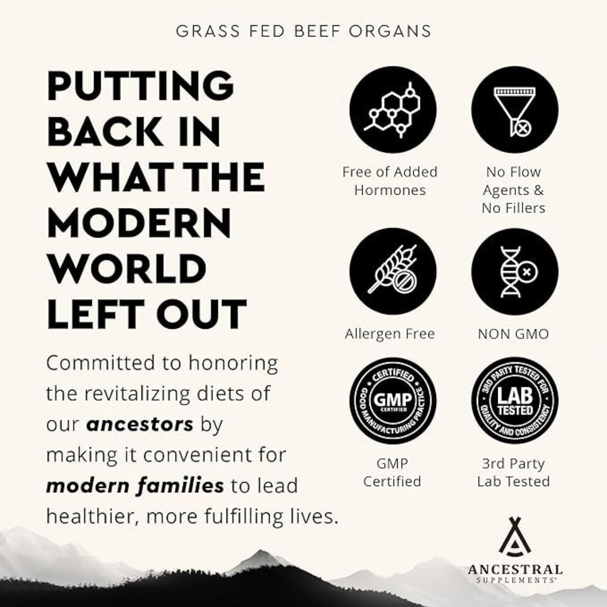 Ancestral Supplements Grass Fed Beef Organ Supplement – Non-GMO, 180 Capsules