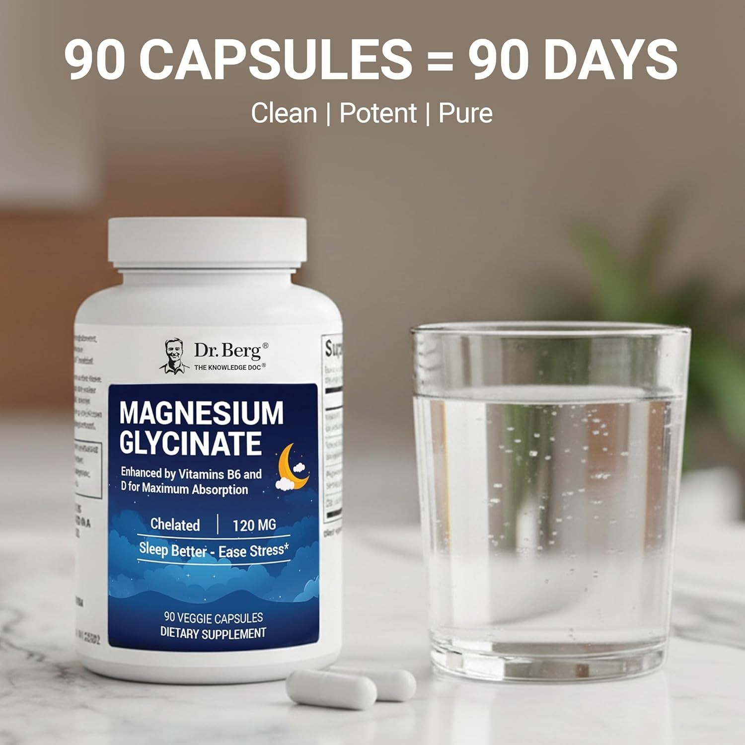 Dr. Berg Magnesium Glycinate Capsules, 90ct – Sleep, Stress & Muscle Support