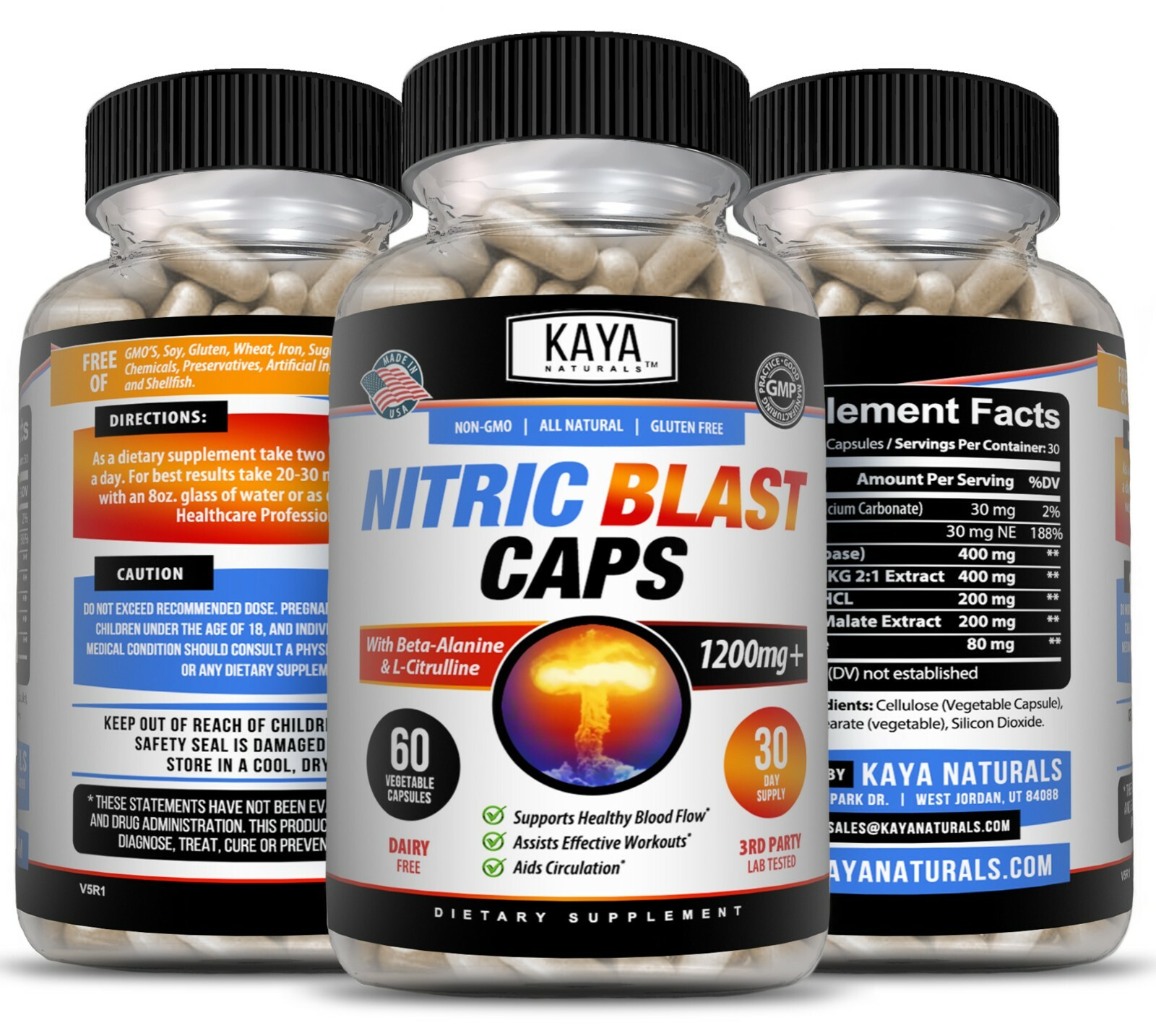 Nitric Blast 60ct L Arginine L Citrulline Nitric Oxide Preworkout Beta Alanine