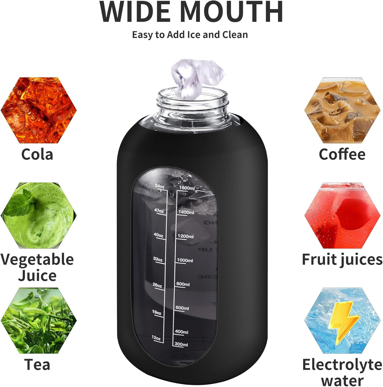 CIVAGO 32 Oz Glass Water Bottle with Straw and Handle, Large Sports Motivational