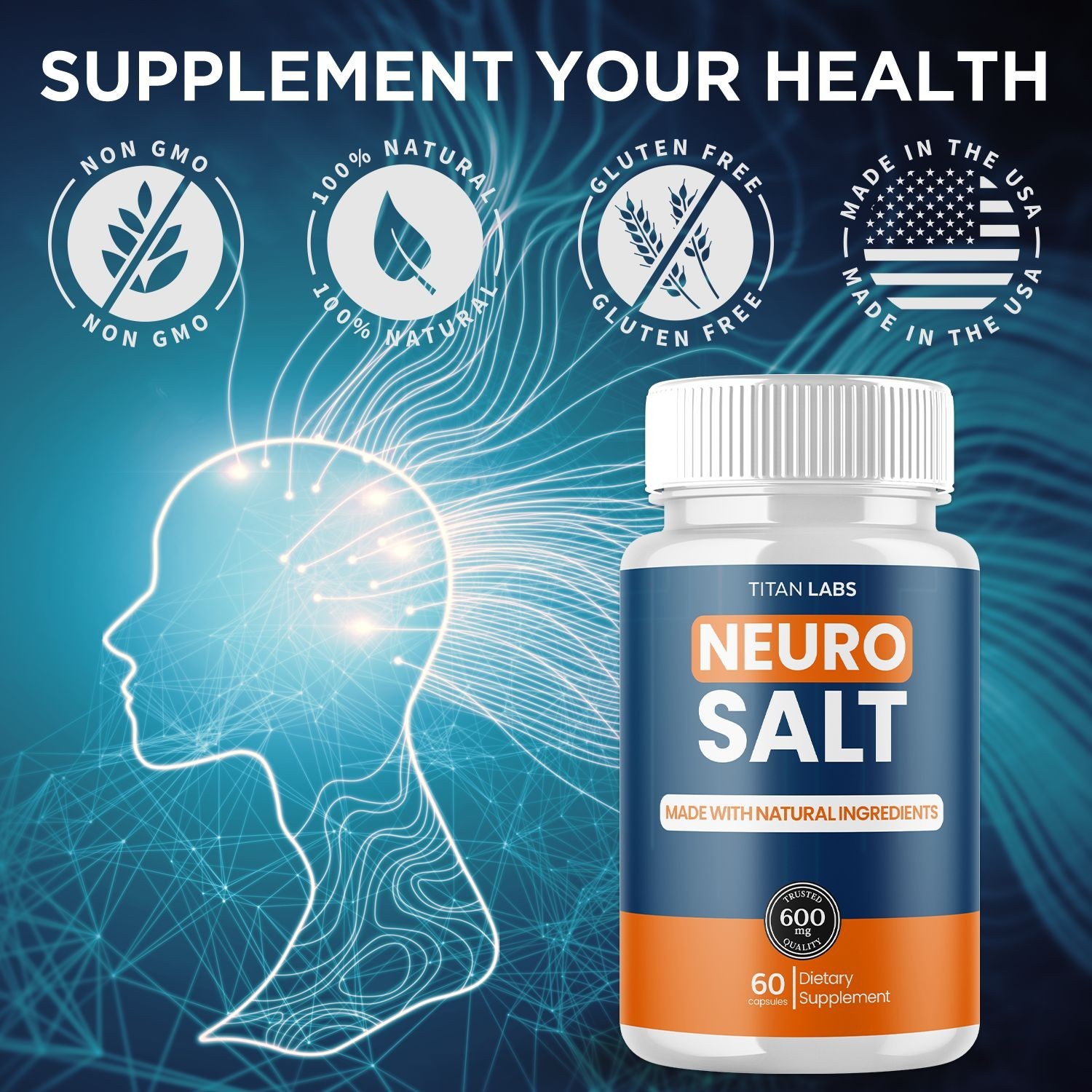 (1 Pack) Neuro Salt Nootropic All Natural Brain Supplement NeuroSalt 60 Capsules