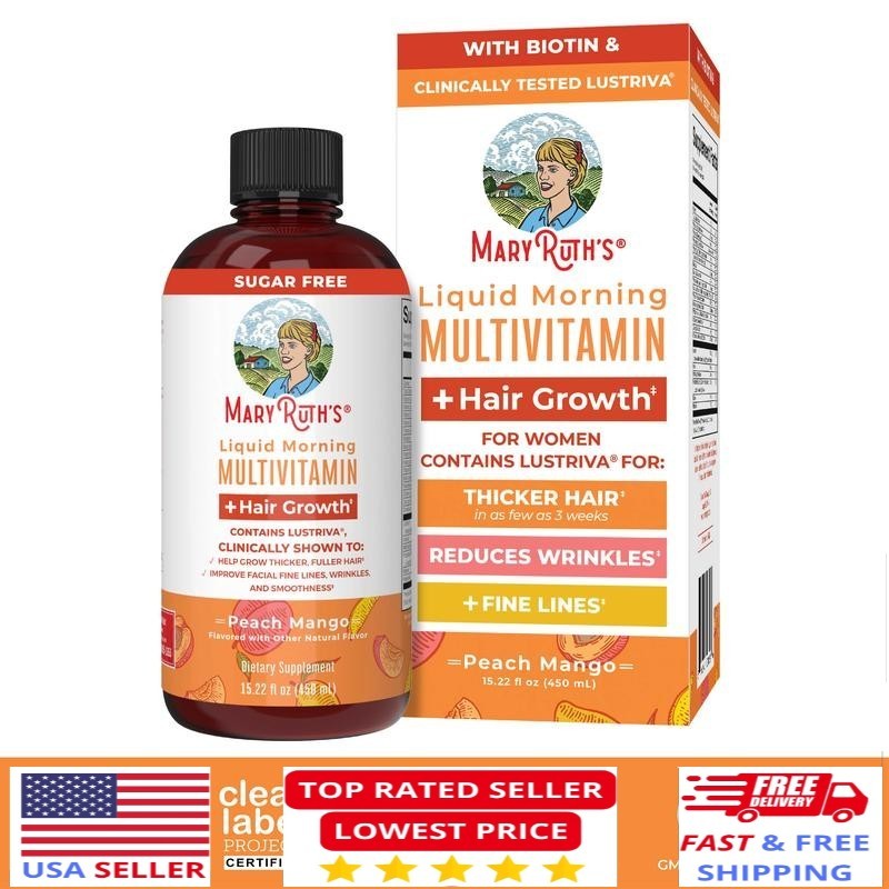 MaryRuth’s Liquid Multivitamin + Hair Growth – Thicker Hair – Vegan, 15.22 Fl Oz