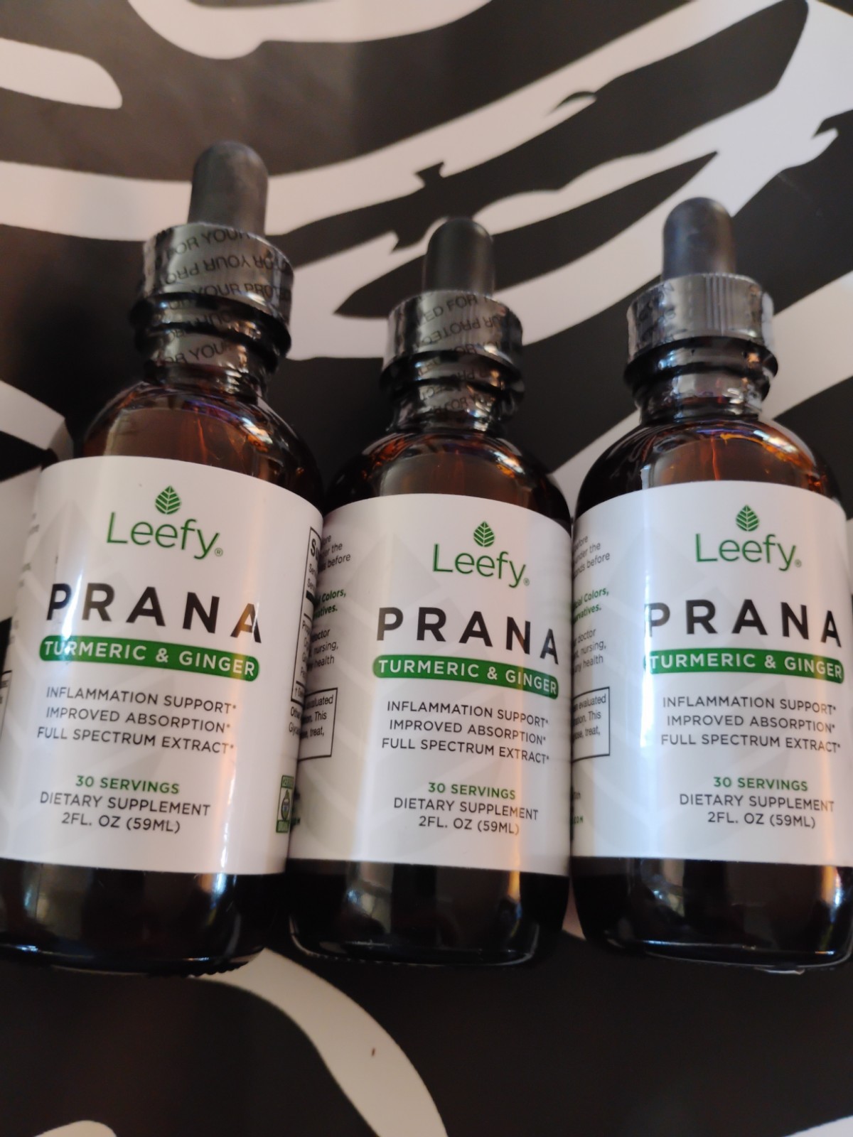 Leefy Organics 3 PACK!! PRANA 2FL Oz 59ml X3 Tumeric And Ginger Sealed New
