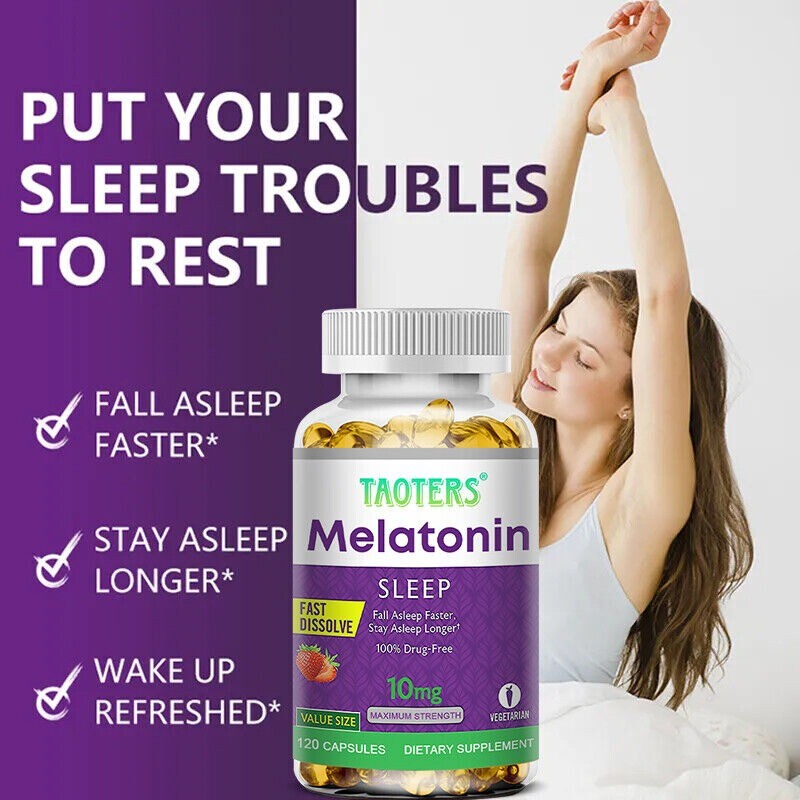Melatonin 10 Mg, 30/60/120 Capsules – 10 Mg Per Serving, Non-GMO, Free Shipping