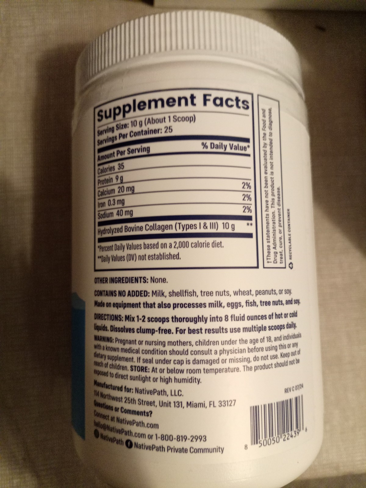 NativePath Collagen Peptides Powder Grass Fed Pasture Raised